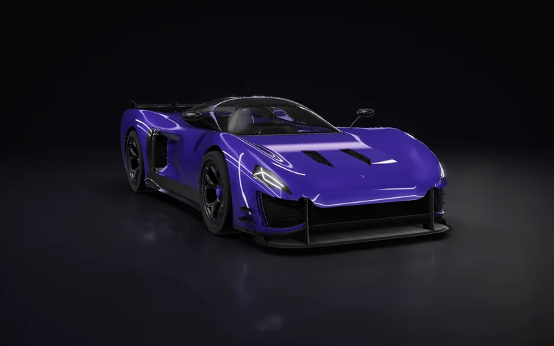 Supercarul AURIGA în studio, cu motorul, șasiul și caroseria montate
