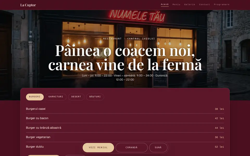 Un site de restaurant făcut în configuratorul nostru.